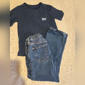 Vineyard Vines Blue Tee with Whale Logo & Old Navy Boot Cut Jeans